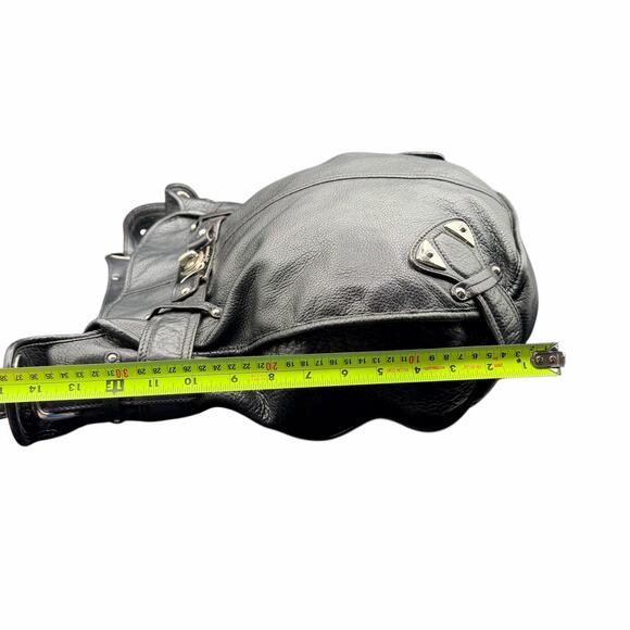 B Makowsky Black Pebbled Leather Hobo Shoulder Bag Slouchy Belted Style - Picture 10 of 13